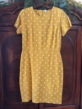 Old Navy Cotton Spandex Mustard Yellow Polka Dot Large Tall Dress